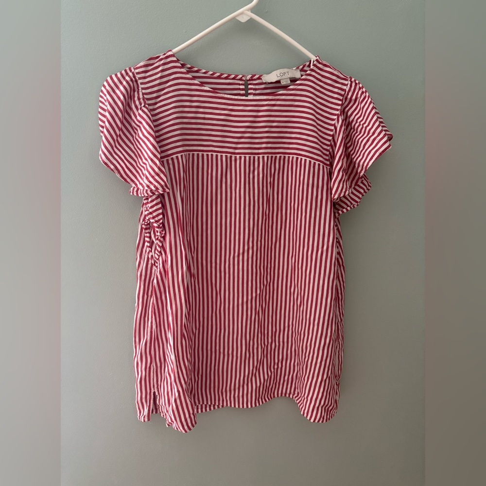 LOFT Women's Red and White Striped Blouse